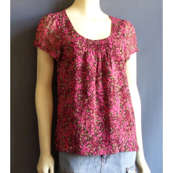 J. Crew Tops - J.Crew Magenta 100% Silk Crinkled Floral Top S